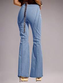 MUSERA Quần jeans denim ống loe cạp thấp, thắt dây, ôm sát, có chi tiết đường may, phong cách mùa hè, boho, lễ hội, gợi cảm, câu lạc bộ, tiệc tùng, mùa thu đông, miền Tây, cao bồi, Nashville, tiệc tùng, sang trọng, mùa xuân. - Rửa nhẹ - Xem 4