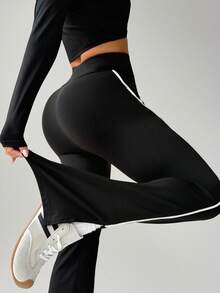 Dewbera 女款拼接针织网球风运动裤 - 黑色 - 查看 1