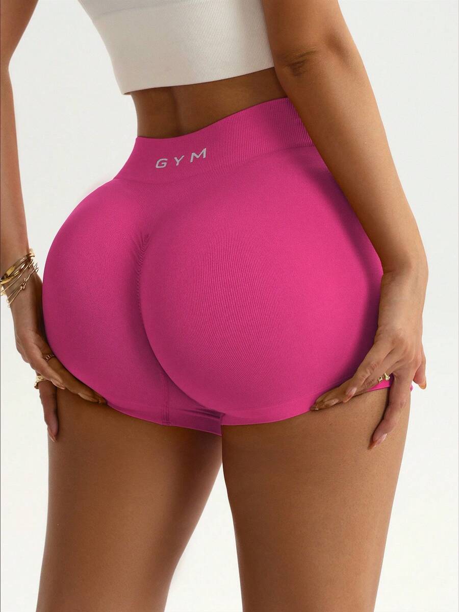 Core Rhythm 1 件玫瑰红色腰带运动短裤，无缝针织高弹力舒适，适合瑜伽、健身、户外活动 - 玫紅色 - 查看 1