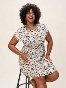 Comfylo Plus Size Printed Cinching Waist Casual Dress Fall Women Clothes Fall Clothes Plus Size Fall Outfits For Women  Fall Outfits Women - White - View 7