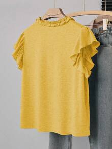 Franclia Women's Casual Loose Fit Gray T-Shirt With Ruffle Trim Crew Neck And Sleeves, Versatile For Commuting, Outings, School, Gatherings, And Home Activities, Spring/Summer - Mustard Yellow - View 6