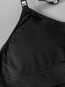Plus Size Women Casual Letter Jacquard Wireless Bra - Black - View 5
