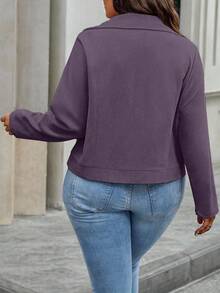 SHEIN LUNE Chaqueta con cremallera y cuello de solapa para uso diario casual, talla grande, otoño - Púrpura polvoriento - Ver 2
