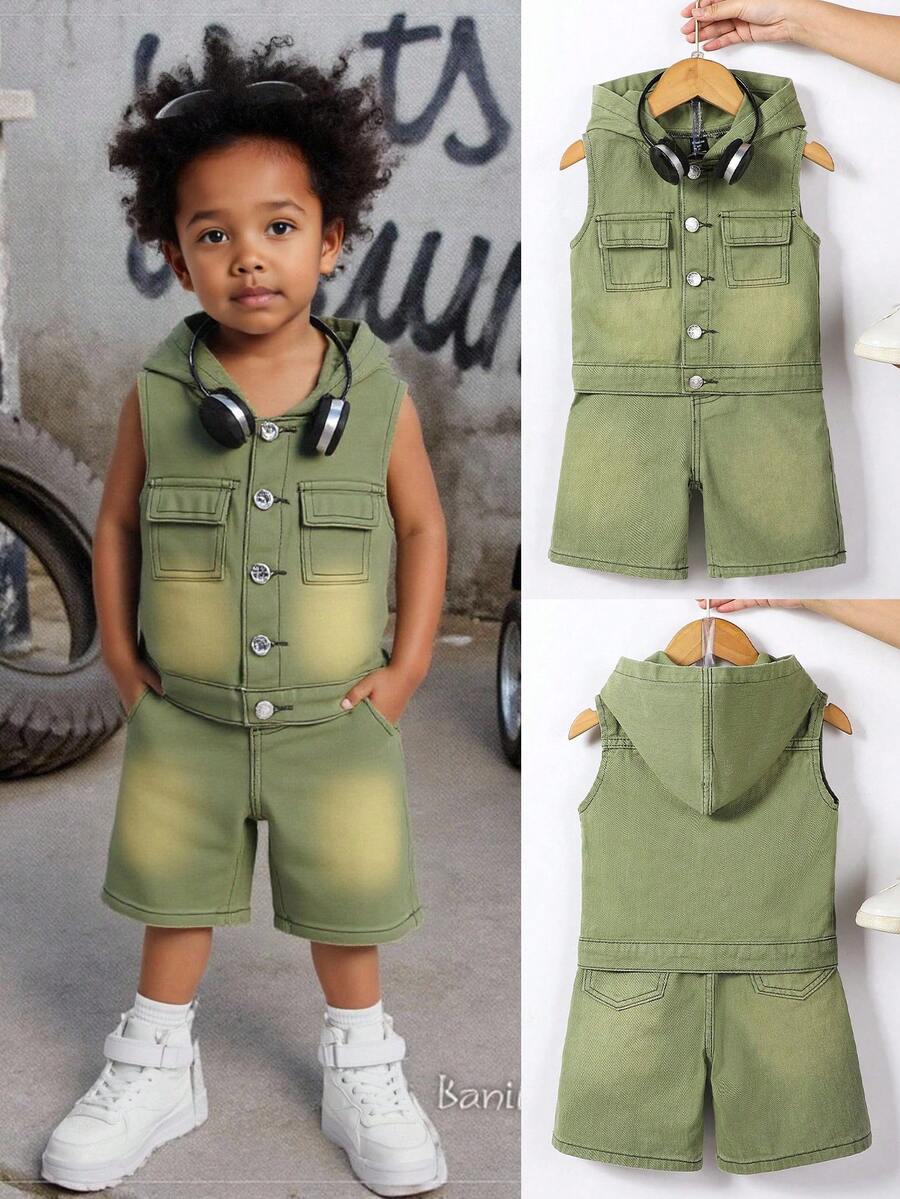 SHEIN Young Boys Denim Two Pieces Outfits