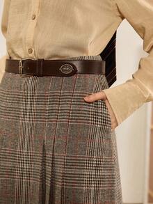 Florisole Falda a cuadros elegante para mujer, adecuada para ir al trabajo - Marrón - Ver 2