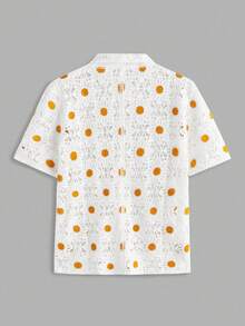 EASEVO Plus Size Men's Crochet Hollow Out Short Sleeve Single-Breasted Casual Knit Top, For Fall Winter - Black - View 2