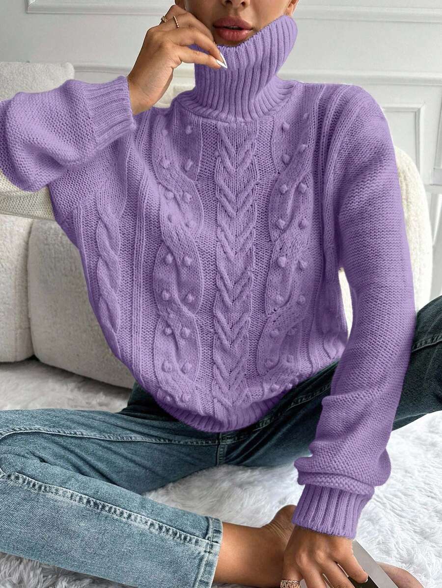 EURMUSE Women's Solid Color Minimalist Turtleneck Long Sleeve Sweater, Everyday Wear - Lilac Purple - View 1