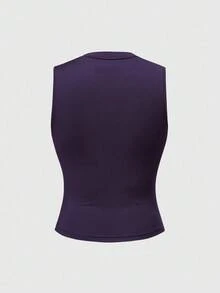 ROMWE J-Fashion Women's Round Neck Cross Net Mesh Patchwork Embroidery Pattern Fashionable Versatile Party & Holiday Camisole - Purple - View 2