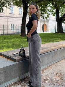 Jeta Ari 女式宽松口袋阔腿休闲牛仔裤 - 灰色 - 查看 6