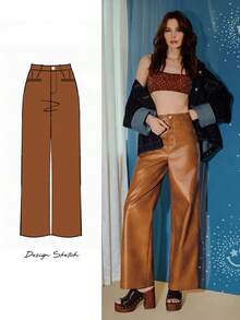 S.W.Smiley x MOTF PREMIUM Pantalones con bolsillos en diagonal de piel sintética - Marrón - Ver 2