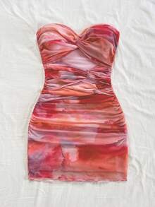 Soleia 性感、扭纹镂空不对称扎染修身夏装，适合派对、节日、约会、下午茶、度假、音乐节、海滨、夏装、波西米亚风、度假、钩针编织、亚麻