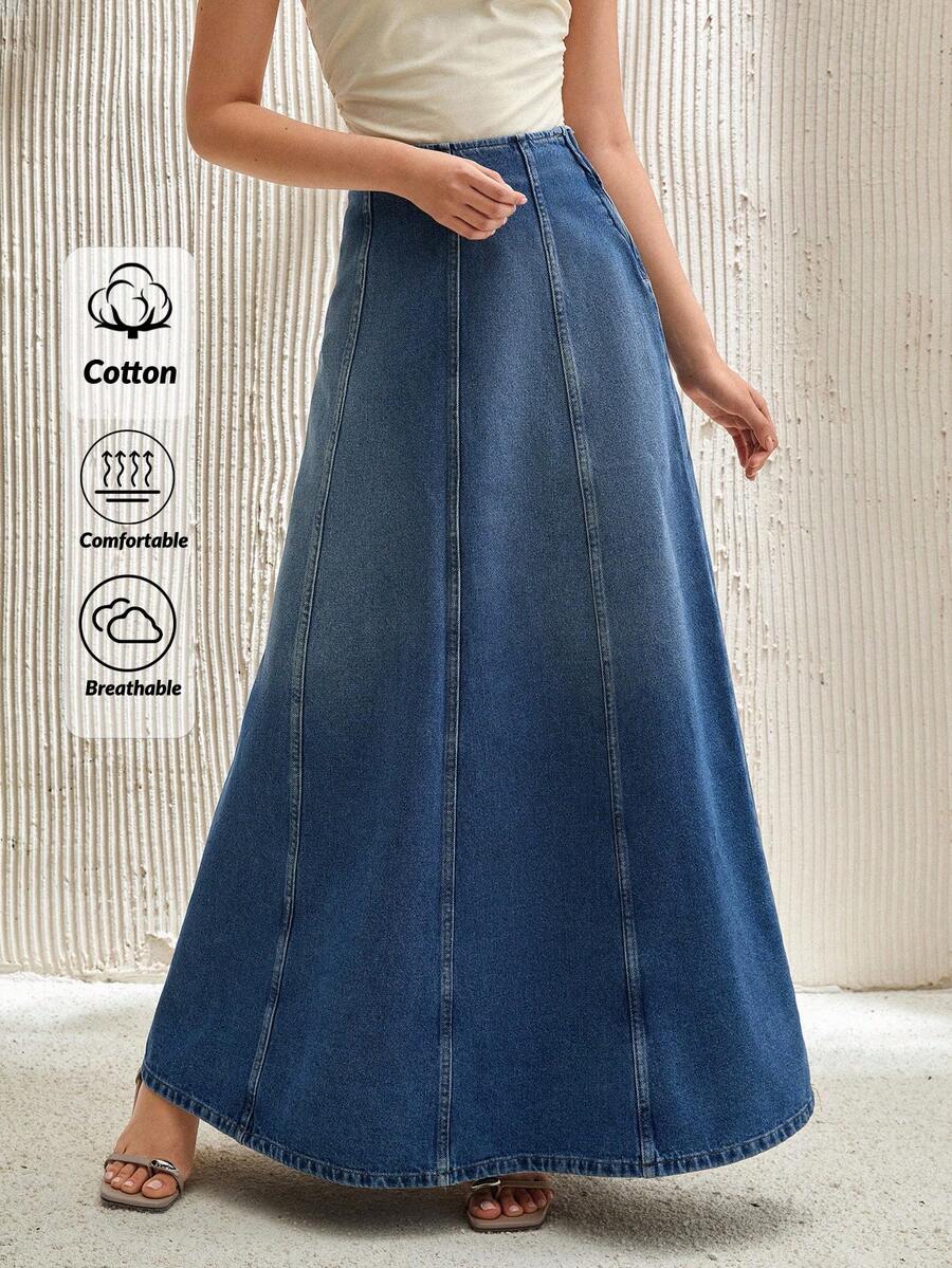 CLARA VERO 女式高腰休闲/办公室装超长牛仔中长裙