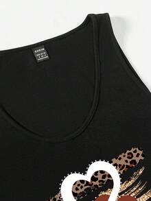 EMERY ROSE Casual Minimalist Leopard Print & Heart Foil Graphic Camisole Dress Chic Dress - Black - View 6