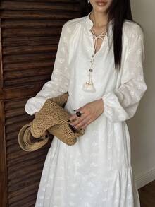 DAZY 飘逸刺绣度假风小众设计高端连衣裙 - 白色 - 查看 4
