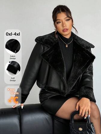 Firerie Plus Size Autumn/Winter Fashion Corduroy Composite Fleece Lining Black & White Contrast Color Short Loose Women Long Sleeve Black Jacket Coat; Suitable For Valentine's Day, Concerts, Performances, Parties, Weddings, Sexy, Elegant, Commuting, Back To School Season/Black PU Fur And Velvet Thickened Suit Collar Large Lapel Zipper Jacket / Winter Y2K Motorcycle / Nightclub Wear Jacket Plus Size Jackets Plus Size Winter Clothes Coats For Women Plus Plus Size Winter Jackets Cropped Jacket Plus Size Ja