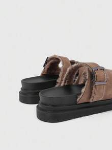 女士时尚黑色厚底坡跟凉鞋 - 棕色 - 查看 4