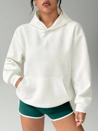 Dewbera 1 件白色连帽长袖运动衫，缝线设计，适合运动、休闲生活方式