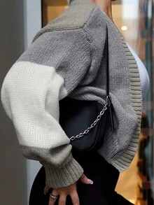 SAYEHFBABY Oversized Color Block Long Sleeve Cardigan,Long Sleeve Tops - Multicolor - View 7