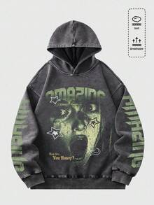 ROMWE MEN Street Life Áo hoodie nam cổ điển, phong cách đường phố, mùa thu - màu xanh lá - Xem 1