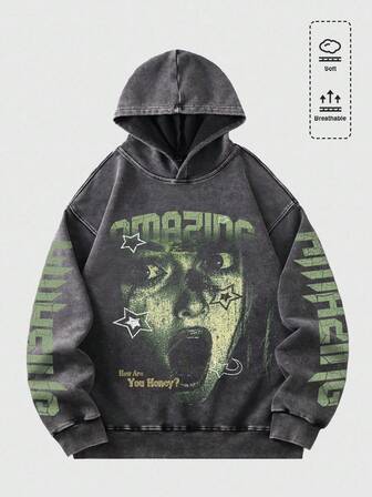 Street Life Men's Vintage Washed Hoodie, Streetwear Style , Fall