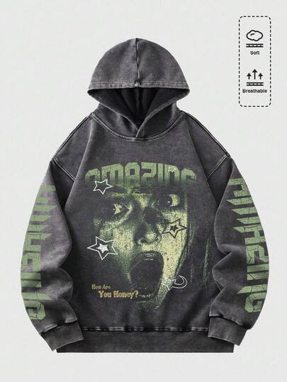 Street Life Men's Vintage Washed Hoodie, Streetwear Style , Fall