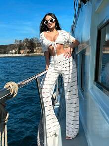 EURMUSE Women Cover Up With Hollow Out For Summer - Cream - View 6