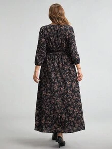 Comfylo 大码女式时尚休闲印花V领连衣裙 - 彩色 - 查看 3
