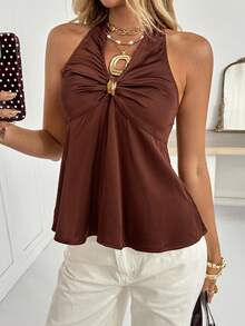 Siren Gaze Damen einfarbiges Metalldekor plissiertes Trägertop