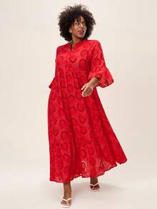 SHEIN LUNE Plus Size Dresses Valentine Red Dress Maxi Dresses For Women Summer Dresses Summer Boho Old Money Cotton - Red - View 4