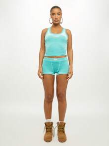 SUMWON WOMEN Áo ba lỗ cổ tròn không tay Velour Racer Back Tank Top Summer Festival Lounge - Màu xanh lam - Xem 5