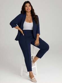 Comfylo Plus Shawl Collar Open Front Blazer & Pants Without Cami Top Fall Women Clothes Fall Clothes Plus Size Fall Outfits For Women  Fall Outfits Women Autumn