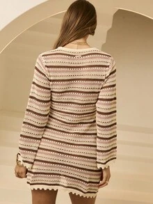 Aralina 女式条纹圆领休闲长袖套头毛衣连衣裙 - 彩色 - 查看 4