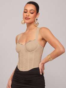 Silquee Áo ngực ren chắp vá bó sát toàn thân dành cho nữ, áo tuyệt đẹp với viền cong, áo corset ren hoa, thích hợp cho kỳ nghỉ xuân, kỳ nghỉ biển, buổi tối đi chơi, tụ tập, tiệc bãi biển, tiệc hồ bơi, ngày lễ, tiệc thường ngày, nghỉ dưỡng tại cabin, trang phục hàng ngày - Màu Khaki - Xem 7