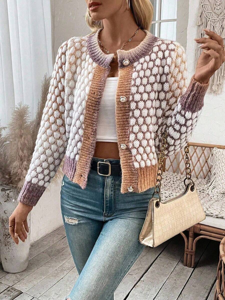 EMERY ROSE Cárdigan casual de mujer de manga larga y abotonadura sencilla (color del hilo aleatorio), otoño - Multicolor - Ver 1