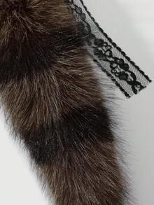 ROMWE Goth 1pc Y2K Retro Chic Cute Minimalist Sophisticated High-Quality Animal Print Series Brown Faux Fur Anime Fox Tail With Black Lace Bow, Star Decor DIY Keychain Bag Charm, Suitable For Cosplay, Daily Wear, Holiday Gift For Women