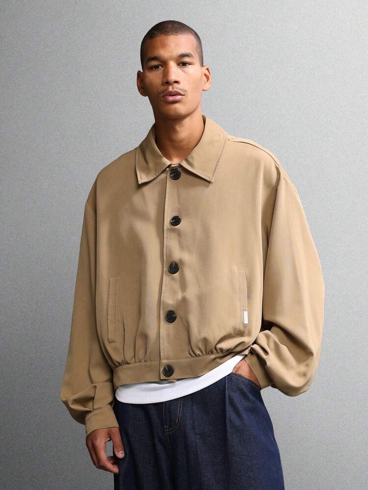 Cropped Canvas Jacket With Button Front Collar