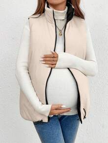 SHEIN Pregnant Women Casual Winter Wear Black Apricot Double-Sided Sleeveless Zipper Vest Cotton Coat With Pockets Women Winter Coat Women Winter Jacket Winter Coat Winter Coat Winter Going Out