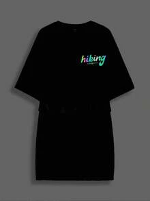 Y2Kool Meloeve Artist Retro Street Letter Graphic Buckle Belted Dress, Concert Outfit For Summer, Holiday, Party, Vacation, Birthday Outfits, Beach, Festival, Rave Outfits Festival, Ibiza Fits, Western Wear, Prom Dress Going Out Autumn Casual Stylish Clothing Collection New Year Outfits