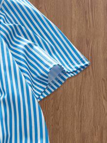 EASEVO Plus Size Men's Casual Striped Print Polo Shirt - Blue - View 5