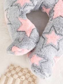 SHEIN Baby Girl Plush Star Print Hooded Romper, Footed Pajamas, Winter Outerwear Winter Baby Clothes Sets Baby Girl Winter Jumpsuit Fall - Grey - View 6