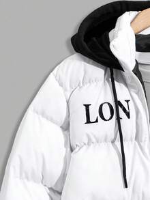 EURMUSE Herren hochwertige Winterjacke mit Kapuze und Buchstaben-Muster - Weiss - Übersicht 5