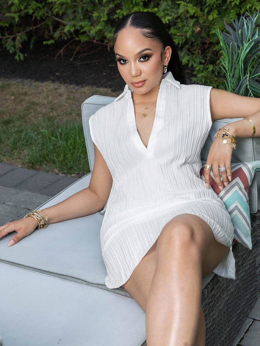 Melissa Matos 女士純色深V領禮服外套 - 白色 - 查看 1