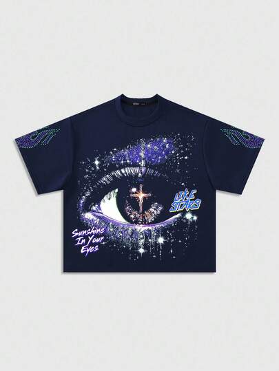 Street Life Loose Fit Short Graphic Eye Print T-Shirt For Men