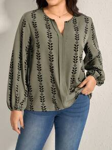 Comfylo 大码通勤 V 领长袖花卉印花宽松休闲衬衫秋季衬衫女式上衣商务休闲女式工作衬衫商务衬衫圣诞女式上衣休闲日常穿着，必备假日装