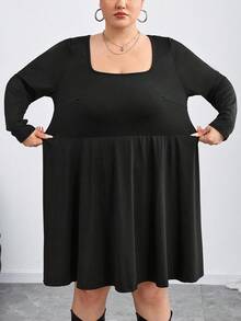 SHEIN CURVE+ Plus Size Women Long Sleeve A-Line Midi Dress/Autumn /Winter