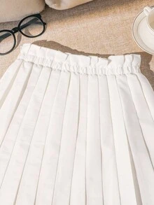 1 件女童松紧腰荷叶边百褶裙，休闲裙 - 白色 - 查看 5