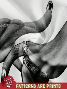 Slaydiva 休闲简约洛杉矶手势印花宽松圆领短袖女式T恤略显透明，适合秋夏季 - 白色 - 查看 3