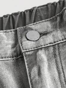 SHEIN MOD Plus Size Grey Pentagram Patch Casual Fashion Straight Leg Jeans/Winter