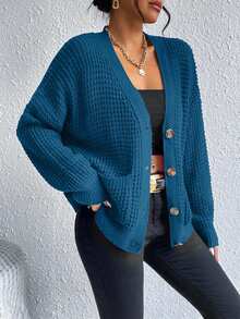 EURMUSE 秋季休闲纯色开衫 - 墨綠色 - 查看 6