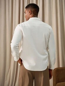 Manfinity Homme Men's Casual Street Style Flap Pocket White Denim Shirt, Western Cowboy White For Slim-Fit Denim Top, Fall - White - View 2